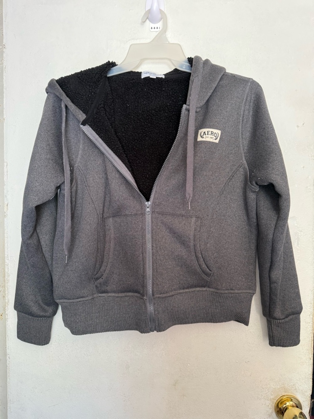 Gray Sherpa-Lined Zip Hoodie